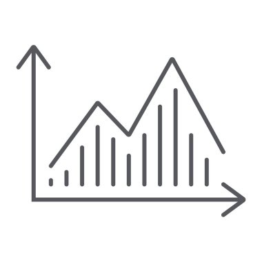 Stok grafiği ince çizgi simgesi, grafik ve finans, istatistik diyagramı işareti, vektör grafikleri, beyaz arka plan üzerinde doğrusal desen.