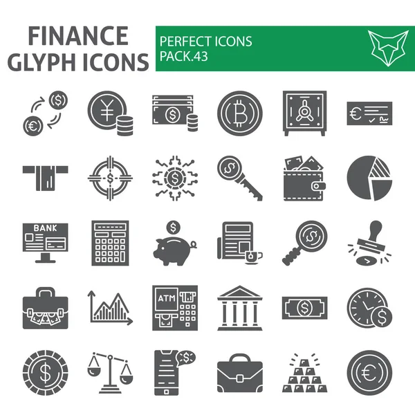 Jeu d'icônes de glyphe de finance, collection de symboles d'argent, croquis vectoriels, illustrations de logo, panneaux bancaires paquet de pictogrammes solides isolés sur fond blanc . — Image vectorielle