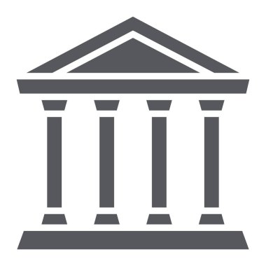 Banka glyph simgesi, bina ve mimari, adliye işareti, vektör grafikleri, beyaz arka plan üzerinde sağlam bir desen.