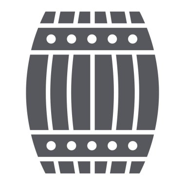 Namlu glyph simgesi, konteyner ve depolama, ahşap fıçı işareti, vektör grafik, beyaz bir arka plan üzerinde sağlam bir desen.