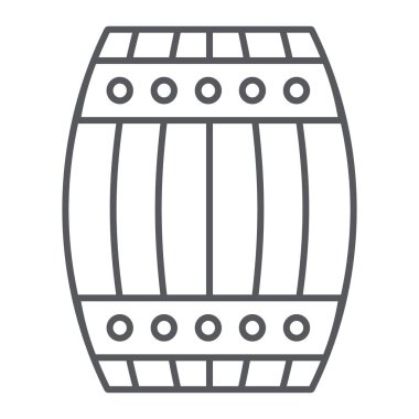 Namlu ince çizgi simgesi, konteyner ve depolama, ahşap fıçı işareti, vektör grafik, beyaz bir arka plan üzerinde doğrusal desen.
