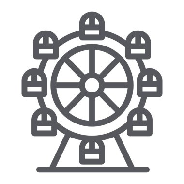 Dönme dolap çizgisi simgesi, funfair ve eğlence, atlıkarınca işareti, vektör grafikleri, beyaz arka plan üzerinde doğrusal bir desen.