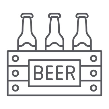 Bira ince çizgi simgesi, alkol ve içecek, bira şişeleri işareti paketi, vektör grafik, beyaz bir arka plan üzerinde doğrusal bir desen Case.