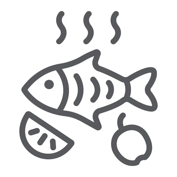 Icône de ligne de poisson frit, nourriture et mer, signe de poisson grillé, graphiques vectoriels, un motif linéaire sur un fond blanc . — Image vectorielle