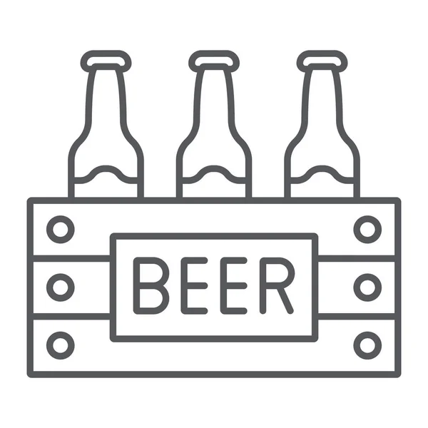 Cas de bière icône ligne mince, alcool et boisson, paquet de bouteilles de bière signe, graphiques vectoriels, un motif linéaire sur un fond blanc . — Image vectorielle