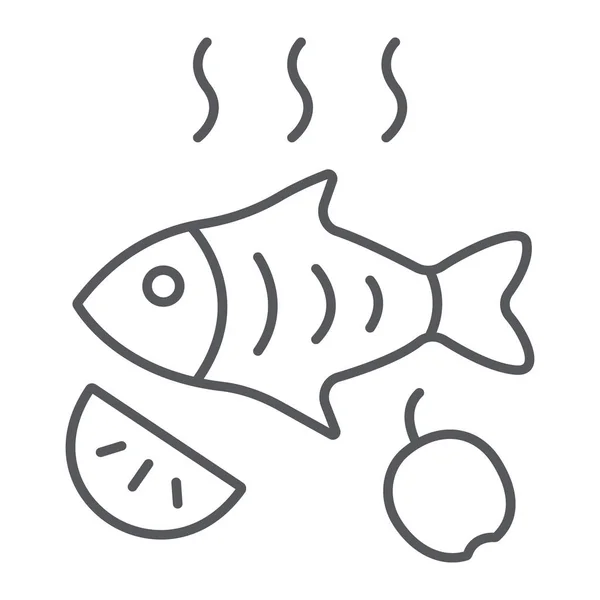 Poisson frit ligne mince icône, nourriture et mer, poisson grillé signe, graphiques vectoriels, un motif linéaire sur un fond blanc . — Image vectorielle