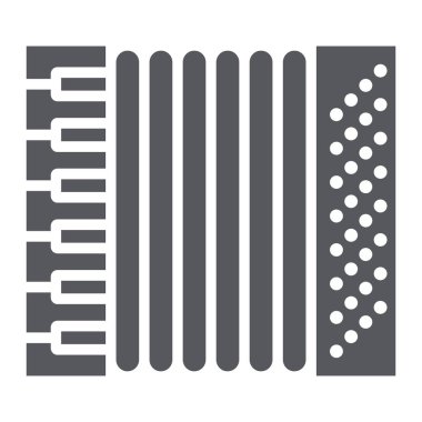 Akordeon glyph simgesi, müzik ve enstrüman, mızıka işareti, vektör grafik, beyaz bir arka plan üzerinde sağlam bir desen.