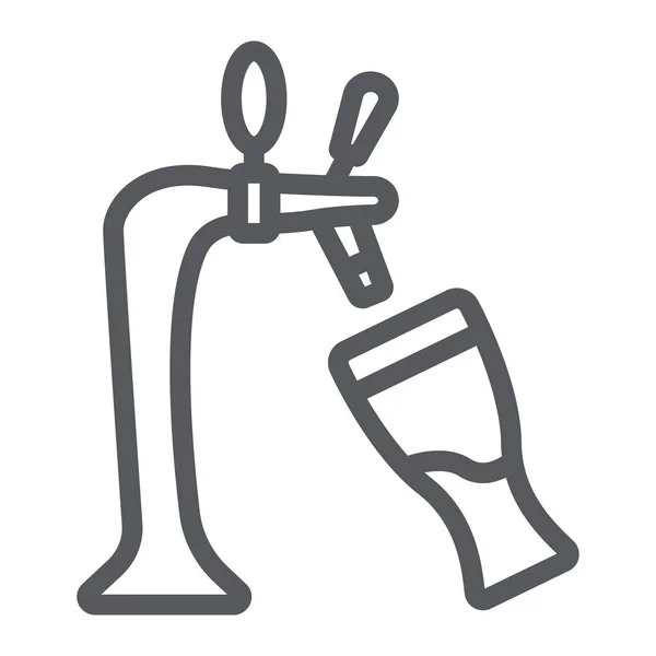 Symbol der Bierlinie vom Fass, Alkohol und Getränk, Zapfhahn und Glas Bier, Vektorgrafik, ein lineares Muster auf weißem Hintergrund. — Stockvektor