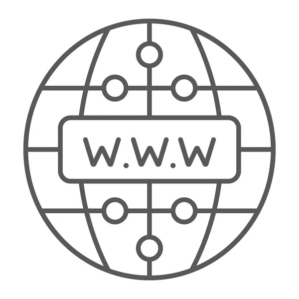 Internet icona linea sottile, sito web e globo, segno di rete, grafica vettoriale, un modello lineare su sfondo bianco . — Vettoriale Stock