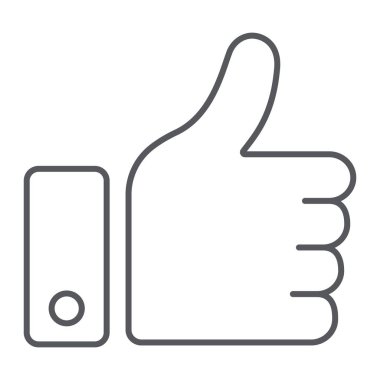 Düğme ince çizgi simgesi, onayla ve tamam, başparmak yukarı işaret, vektör grafikleri, beyaz arka plan üzerinde doğrusal desen gibi.