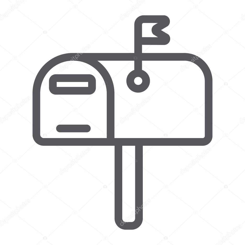 Mailbox line icon, post and address, pobox sign, vector graphics, a linear pattern on a white background.