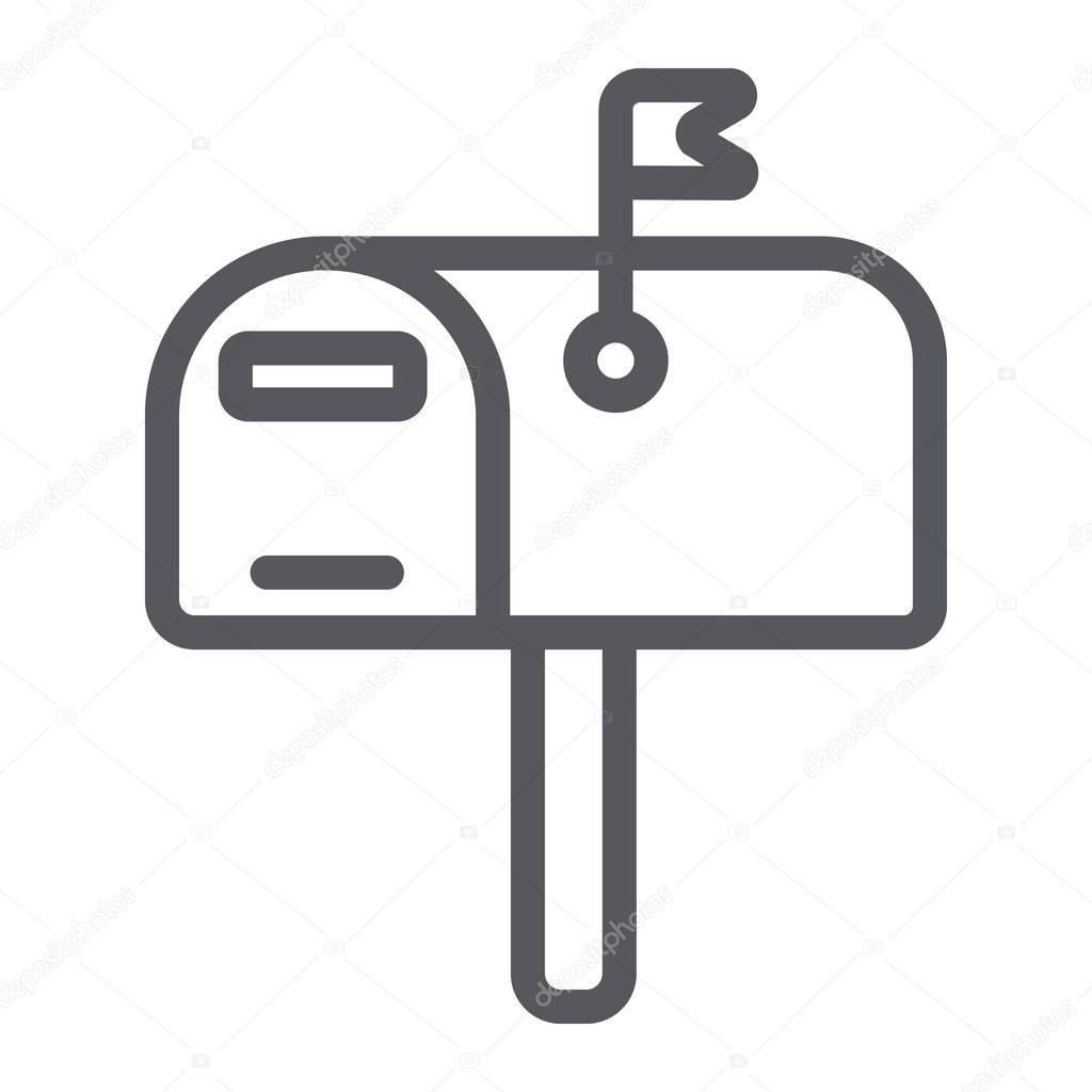 Mailbox line icon, post and address, pobox sign, vector graphics, a linear pattern on a white background, eps 10.