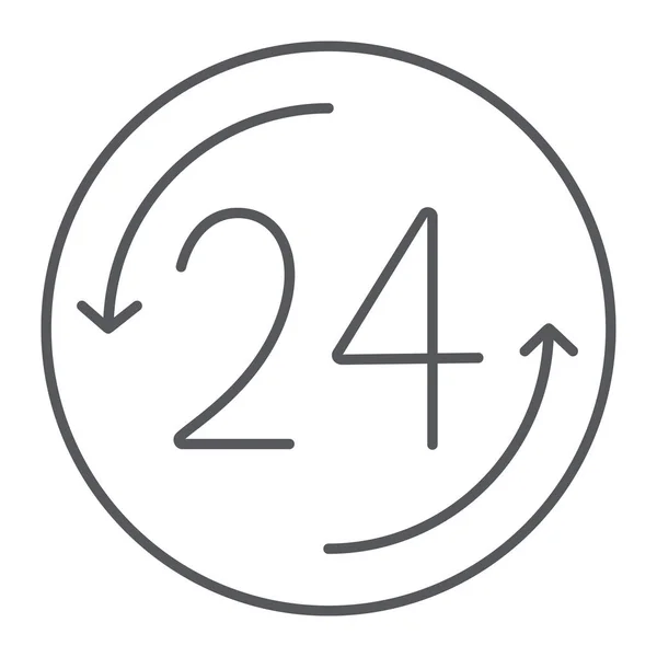 Öppet 24 timmar tunn linje ikon, service och tid, runt klockan skylt, vektorgrafik, ett linjärt mönster på en vit bakgrund. — Stock vektor