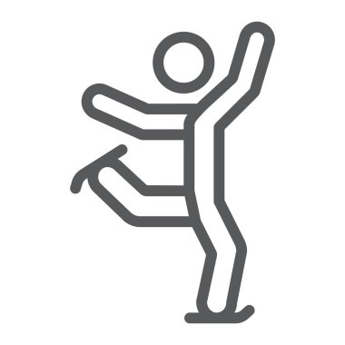 Artistik patinaj çizgi simgesi, spor ve paten, buz pateni işareti, vektör grafikleri, beyaz arka plan üzerinde doğrusal bir desen.