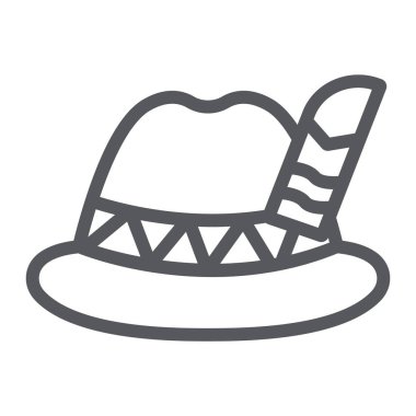 Oktoberfest şapka çizgisi simgesi, bavyera ve kap, bavyera şapka işareti, vektör grafikleri, beyaz arka plan üzerinde doğrusal bir desen.