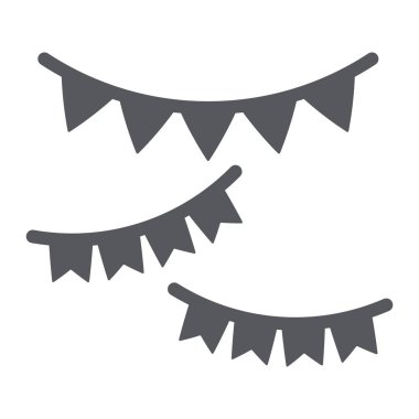 Çelenk glyph simgesi, şenlikli ve dekor, parti çelenk işareti, vektör grafik, beyaz bir arka plan üzerinde sağlam bir desen.