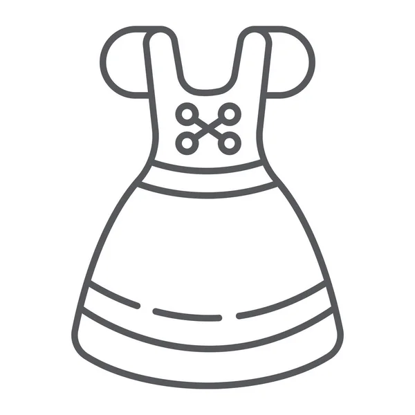 Dirndl 얇은 라인 아이콘, 옷과 오스트리아, 옥토버 페스트 드레스 기호, 벡터 그래픽, 흰색 배경에 선형 패턴. — 스톡 벡터