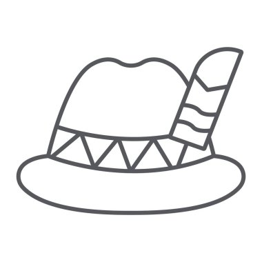 Oktoberfest şapka ince çizgi simgesi, bavyera ve kap, bavyera şapka işareti, vektör grafikler, beyaz bir arka plan üzerinde doğrusal bir desen.