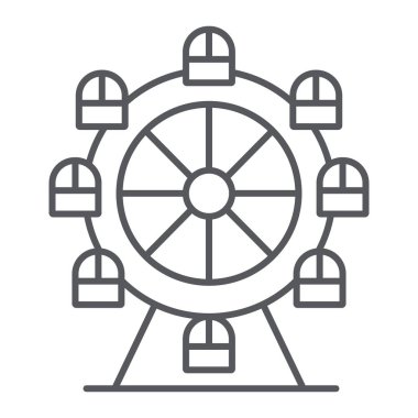 Dönme dolap ince çizgi simgesi, funfair ve eğlence, atlıkarınca işareti, vektör grafikleri, beyaz arka plan üzerinde doğrusal bir desen.