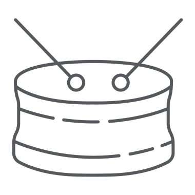 Snare davul ince çizgi simgesi, müzik ve enstrüman, davul işareti, vektör grafik, beyaz bir arka plan üzerinde doğrusal bir desen.