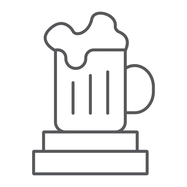 Taza de cerveza delgada línea icono, bebida y vidrio, muestra taza de cerveza, gráficos vectoriales, un patrón lineal sobre un fondo blanco . — Vector de stock