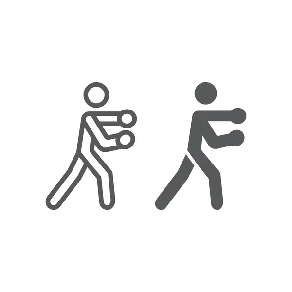 Boks hattı ve glyph simgesi, boksör ve yumruk, boks spor işareti, vektör grafik, beyaz bir arka plan üzerinde doğrusal bir desen. — Stok Vektör