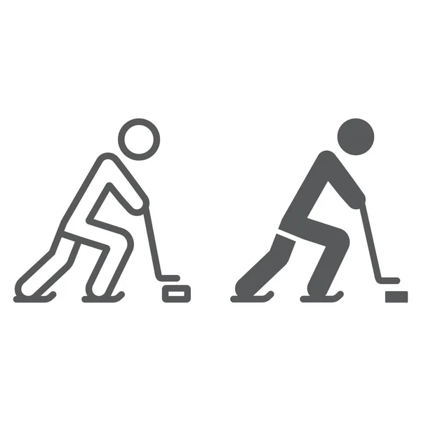 Ligne de joueur de hockey et icône de glyphe, sport et patinage, panneau de hockey sur glace, graphiques vectoriels, un motif linéaire sur un fond blanc . — Image vectorielle