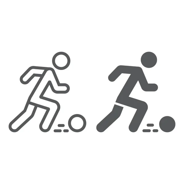 Soccer Player lijn en glyph icon, sport en voetbal, voetballer teken, vector graphics, een lineair patroon op een witte achtergrond. — Stockvector