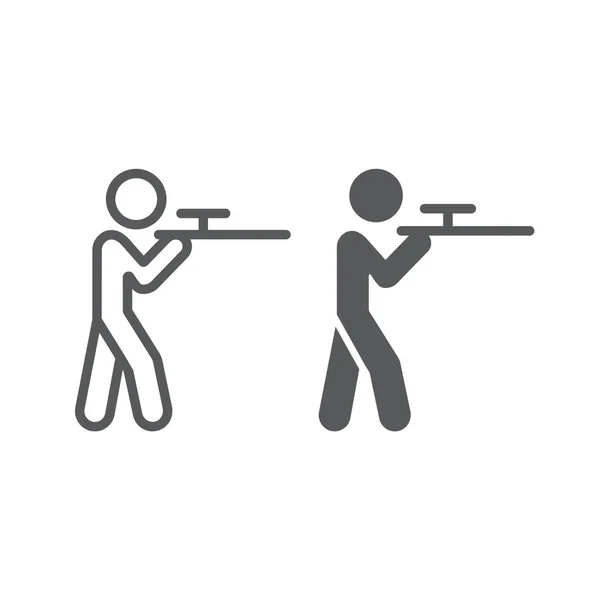 Schiet lijn en glyph-icoon, jacht en Shotgun, man met riffle Sign, vector graphics, een lineair patroon op een witte achtergrond. — Stockvector