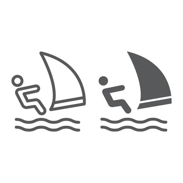 Wind sail surf line and glyph icon, sport and water, sailing sportsman sign, vector graphics, a linear pattern on a white background.