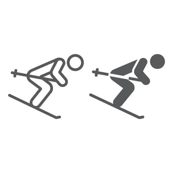 Alpine Skilinie und Glyphen-Symbol, Sport und Winter, Skifahrer-Zeichen, Vektorgrafik, ein lineares Muster auf weißem Hintergrund. — Stockvektor