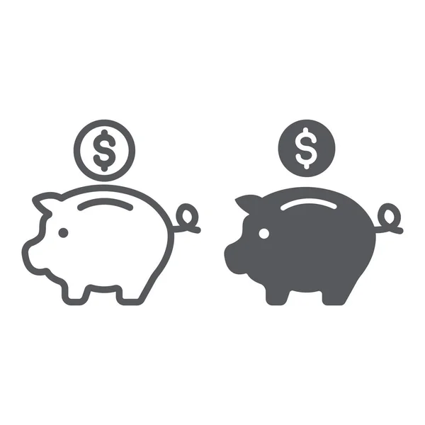 Piggy banco linha e glifo ícone, finanças e bancos, sinal de investimento, gráficos vetoriais, um padrão linear em um fundo branco . —  Vetores de Stock