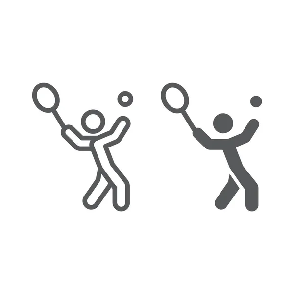 Εικόνα της γραμμής του τενίστα και του γλύφου, Αθλητισμός και ενεργό, αθλητής με σημάδι ρακέτα, διανυσματικά γραφικά, ένα γραμμικό μοτίβο σε λευκό φόντο. — Διανυσματικό Αρχείο