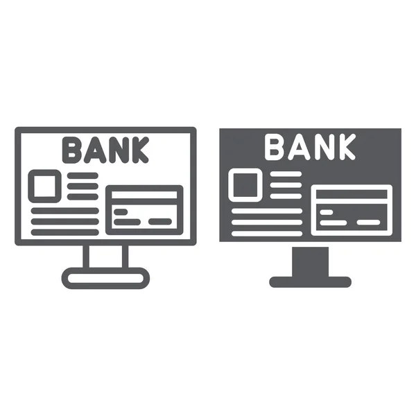 Internet Banking vonal és karakterjel ikon, Pénzügy és fizetés, online pénzügyi jel, vektorgrafikus, lineáris minta fehér alapon. — Stock Vector
