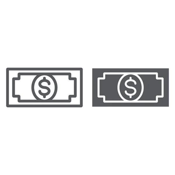 Linha de notas e ícone de glifo, finanças e dinheiro, sinal de caixa, gráficos vetoriais, um padrão linear em um fundo branco . — Vetor de Stock