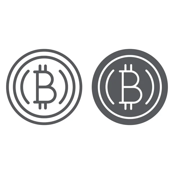 Línea de Bitcoin e icono de glifo, finanzas y criptomoneda, signo de criptomoneda, gráficos vectoriales, un patrón lineal sobre un fondo blanco . — Vector de stock
