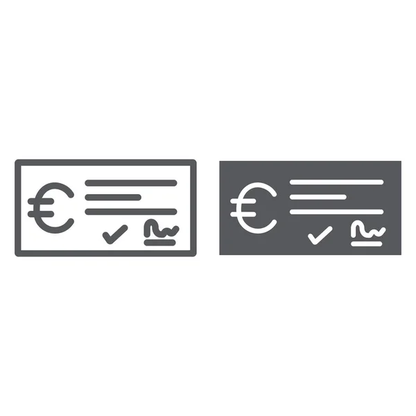 Bank cheque betalingsregel en glyph-pictogram, financiën en bankieren, cheque teken, vectorafbeeldingen, een lineair patroon op een witte achtergrond. — Stockvector