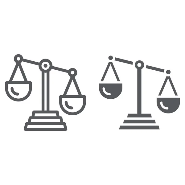 Échelle de ligne de justice et icône de glyphe, loi et échelle, signe d'équilibre, graphiques vectoriels, un motif linéaire sur un fond blanc . — Image vectorielle