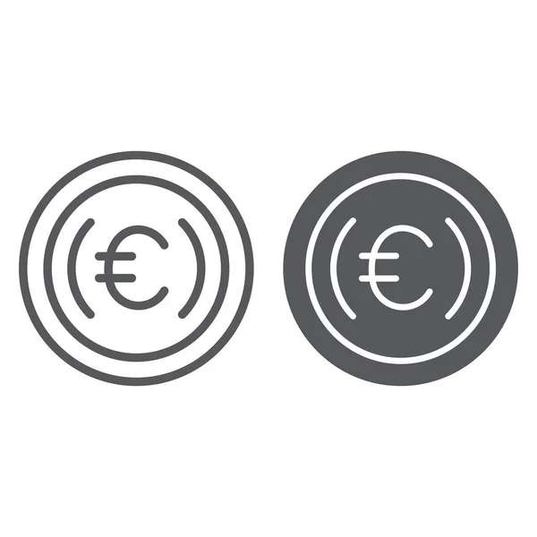 Euromunt lijn en glyph icoon, geld en geld, eurocent teken, vector graphics, een lineair patroon op een witte achtergrond. — Stockvector