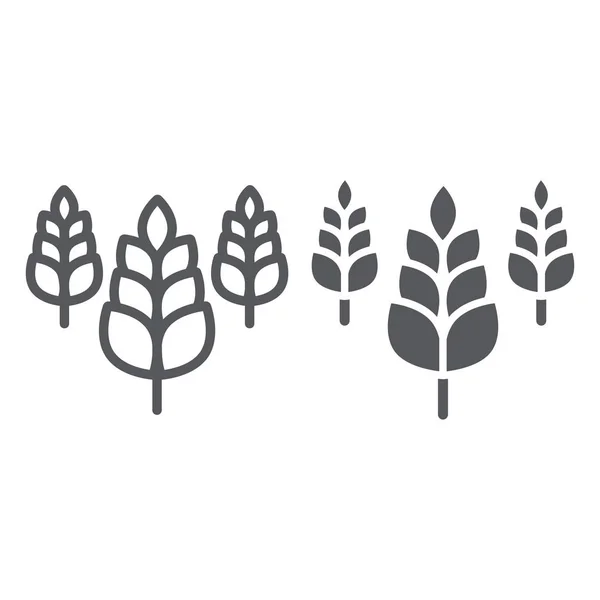 Línea de espiguilla e icono de glifo, granja y agricultura, signo de trigo, gráficos vectoriales, un patrón lineal sobre un fondo blanco . — Archivo Imágenes Vectoriales