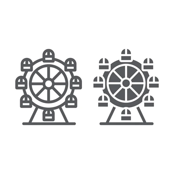 Ligne de grande roue et icône de glyphe, fête foraine et divertissement, panneau carrousel, graphiques vectoriels, un motif linéaire sur un fond blanc . — Image vectorielle