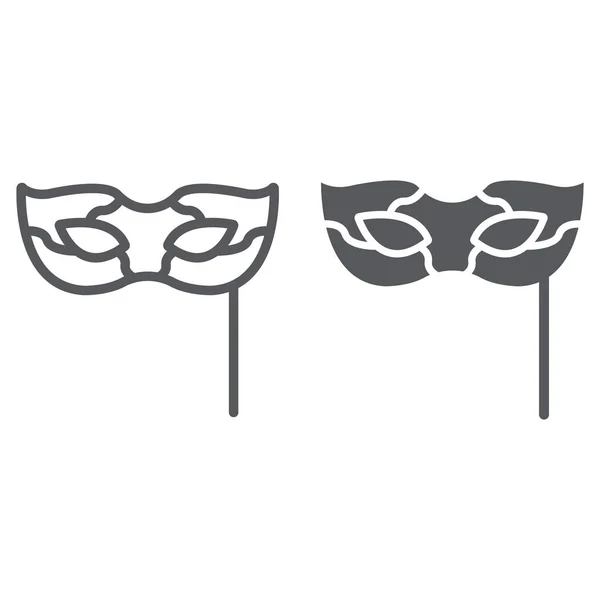 Línea de máscara de carnaval e icono de glifo, festival y mascarada, signo de máscara facial, gráficos vectoriales, un patrón lineal sobre un fondo blanco . — Vector de stock