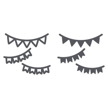 Çelenk çizgi ve glyph simgesi, şenlikli ve dekor, parti çelenk işareti, vektör grafik, beyaz bir arka plan üzerinde doğrusal bir desen.