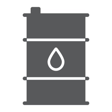 Petrol varil glyph simgesi, konteyner ve sanayi, petrol tankı işareti, vektör grafik, beyaz bir arka plan üzerinde sağlam bir desen.