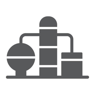 Rafineri glyph simgesi, yakıt ve tesis, petrol fabrikası işareti, vektör grafikleri, beyaz arka plan üzerinde sağlam bir desen.