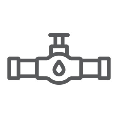 Yağ valf hattı simgesi, musluk ve tüp, vana işareti ile boru, vektör grafikler, beyaz bir arka plan üzerinde doğrusal bir desen.