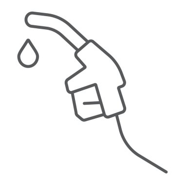 Benzin istasyonu ince hat simgesi, yakıt ve pompa, dolum istasyonu işareti, vektör grafikleri, beyaz arka plan üzerinde doğrusal bir desen.