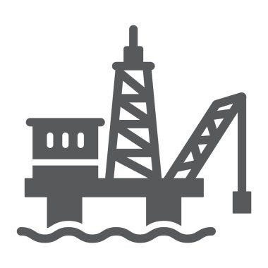 Petrol platformu glyph simgesi, endüstriyel ve derrick, petrol teçhizat işareti, vektör grafik, beyaz bir arka plan üzerinde sağlam bir desen.