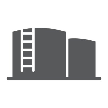 Petrol depolama glyph simgesi, yakıt ve sanayi, yağ tankı işareti, vektör grafikler, beyaz bir arka plan üzerinde sağlam bir desen.