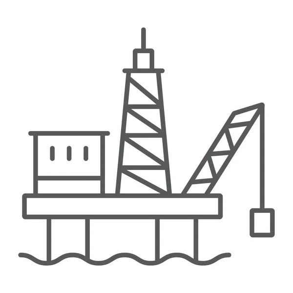 Olieplatform dunne lijn icoon, industrieel en Derrick, olie rig teken, vector graphics, een lineair patroon op een witte achtergrond. — Stockvector